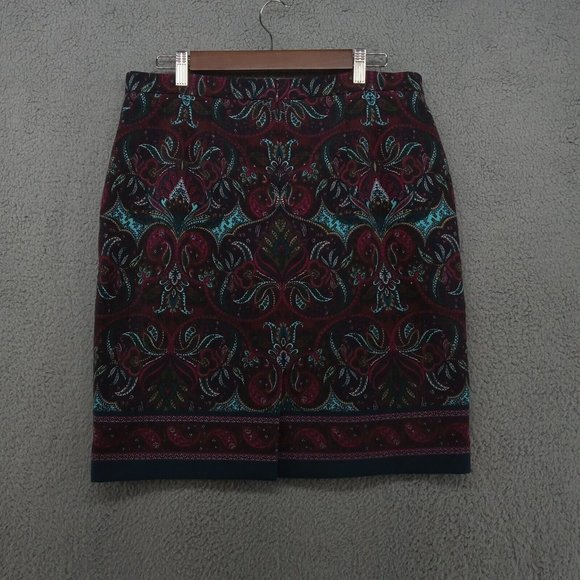 Talbots Skirt Womens 14P Petite Paisley Black Maroon Workwear Business Classic - Picture 5 of 8